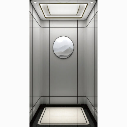 Cabina para Ascensor HF-J011 con Acabado Blanco Piano y Detalles Negros