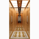 Cabina para Ascensor HF-J012 con Acabado en Oro Rosa y Piso Decorado