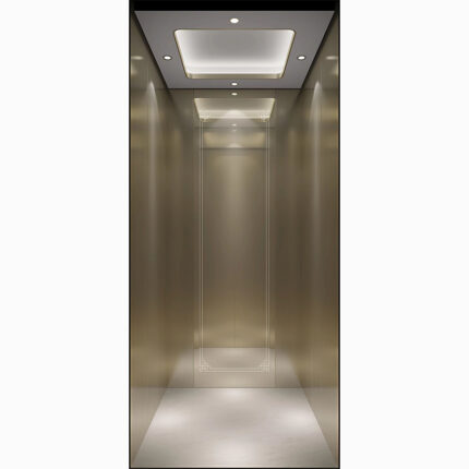 Cabina para Ascensor Residencial HF-J013 con Acabado Champagne Dorado y Espejo Grabado