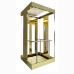 Cabina Panorámica para Ascensores Residenciales HF-J016 con Acabado Dorado y Acrílico LED