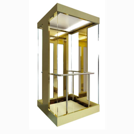 Cabina Panorámica para Ascensores Residenciales HF-J016 con Acabado Dorado y Acrílico LED
